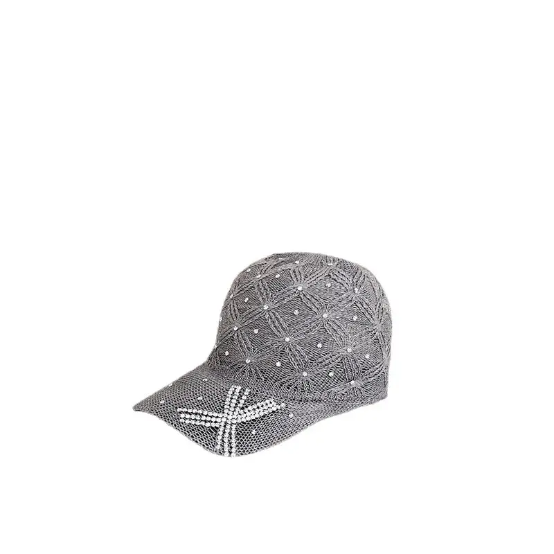 Handmade Rhinestone Women's Baseball Cap Spring Summer Outdoor Breathable Sun Protection Pearl Water Diamond Duckbill Hat Face S