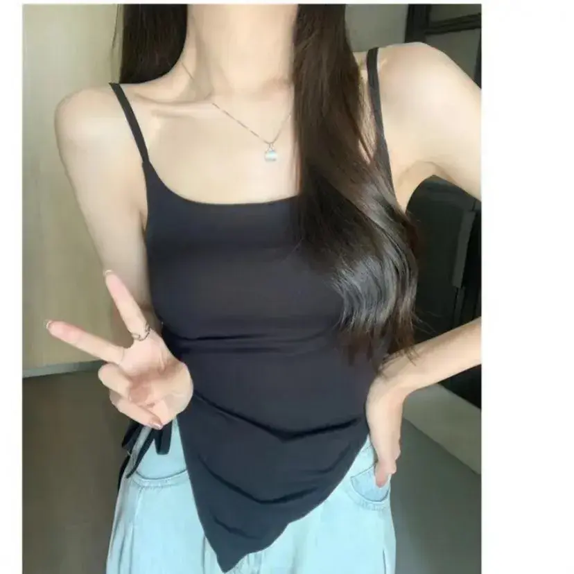 Pure Desire French Style Irregular Side Slittank Women's Summer Strap Design Sensibility Outer Wear Sweet Spicy Top Women's