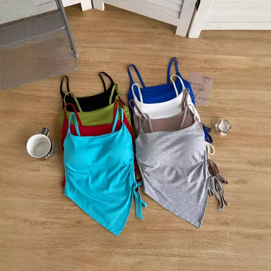 Pure Desire French Style Irregular Side Slittank Women's Summer Strap Design Sensibility Outer Wear Sweet Spicy Top Women's