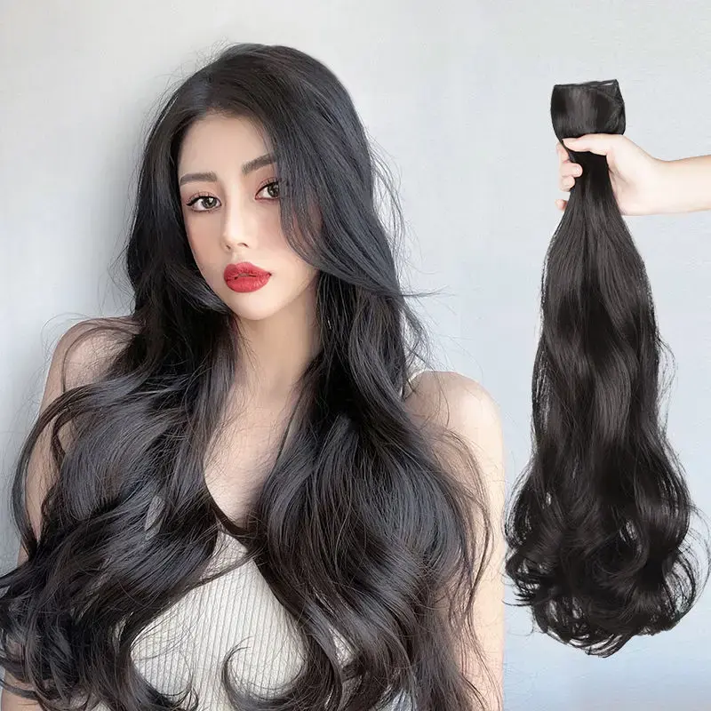 Invisible One Piece Long Hair Extensions Realistic Seamless Long Curl Wig Pieces Big Wave U-Shaped Hair Extensions