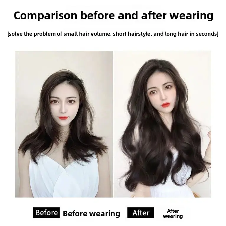 Invisible One Piece Long Hair Extensions Realistic Seamless Long Curl Wig Pieces Big Wave U-Shaped Hair Extensions
