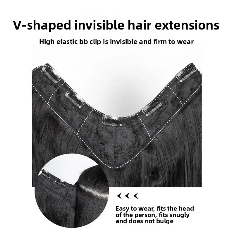 Invisible One Piece Long Hair Extensions Realistic Seamless Long Curl Wig Pieces Big Wave U-Shaped Hair Extensions