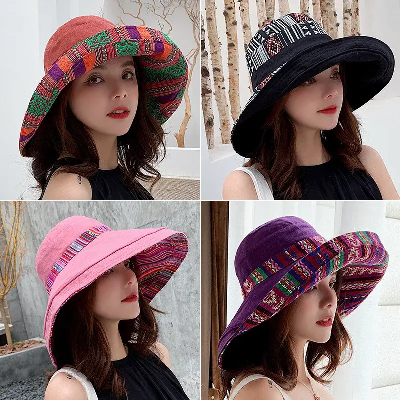 Casual Large Brim UV Protection Sunscreen Hat Women's Double-Sided Wear Fisherman Cap Fashionable Art Pot Hat Korean Style Versa