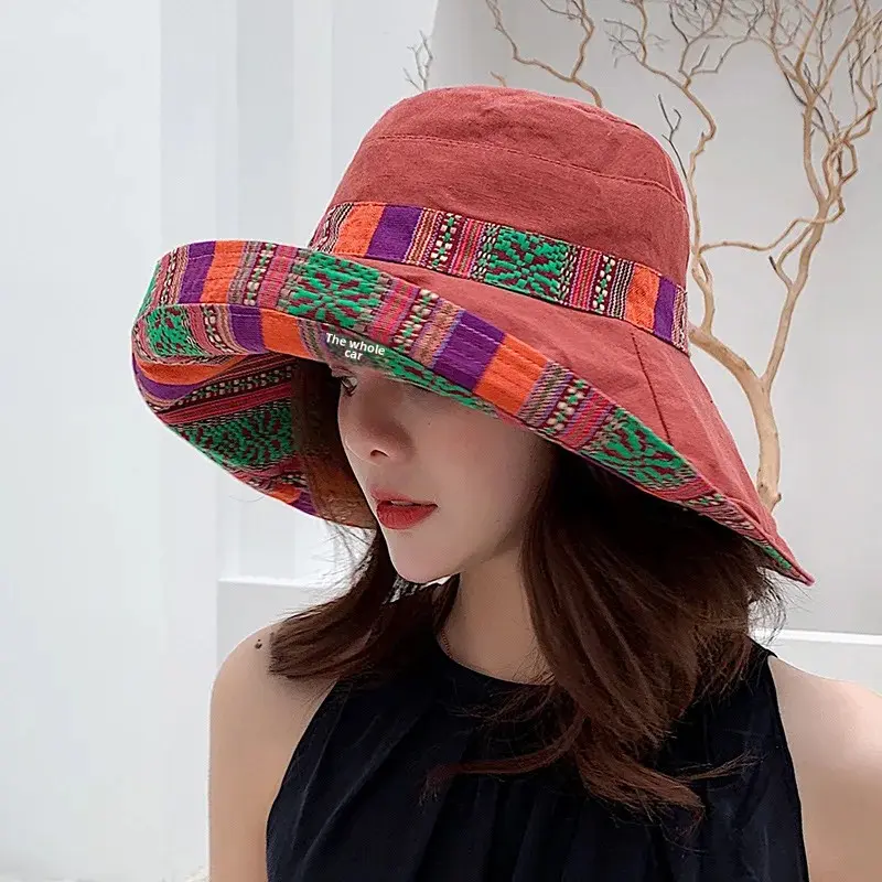 Casual Large Brim UV Protection Sunscreen Hat Women's Double-Sided Wear Fisherman Cap Fashionable Art Pot Hat Korean Style Versa