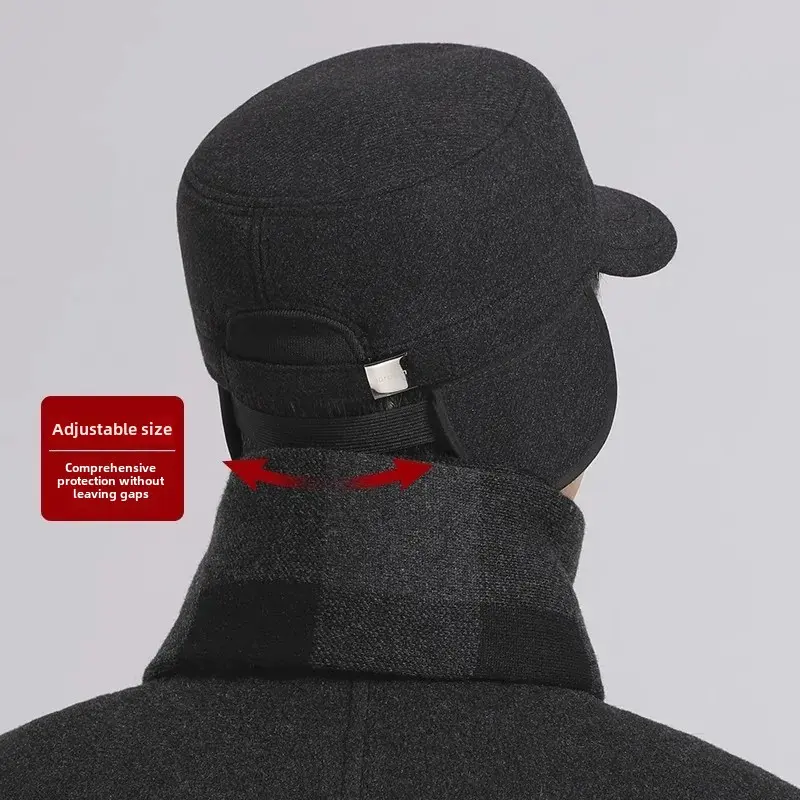 Winter CasualFleece-Lined Ear Protection Hat For Middle-Aged And Elderly Men Warm Flat Top Cotton Hat Motorcycle Helmet Style Ne