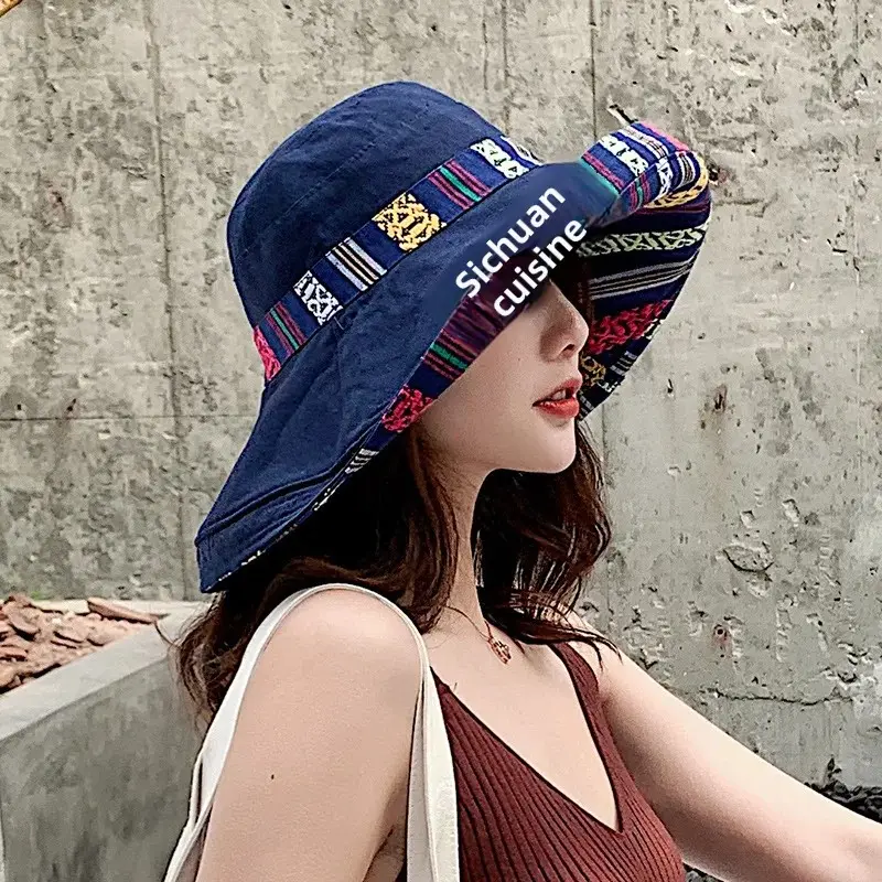 Casual Large Brim UV Protection Sunscreen Hat Women's Double-Sided Wear Fisherman Cap Fashionable Art Pot Hat Korean Style Versa