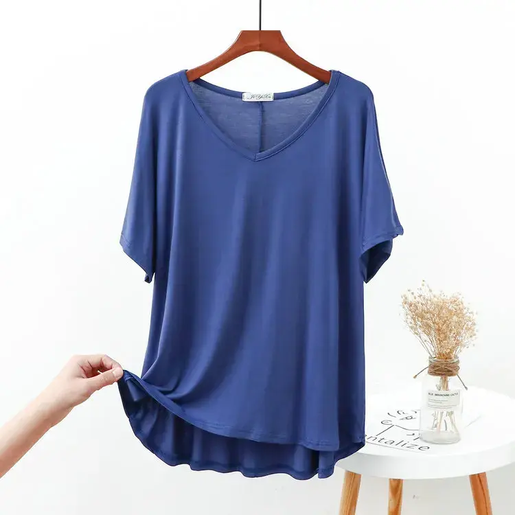 ModaL V-Neck Short Sleeve Top Plus Size Spring Summer New Arrival Base Layer T-Shirt Wholesale Women's Casual Wear