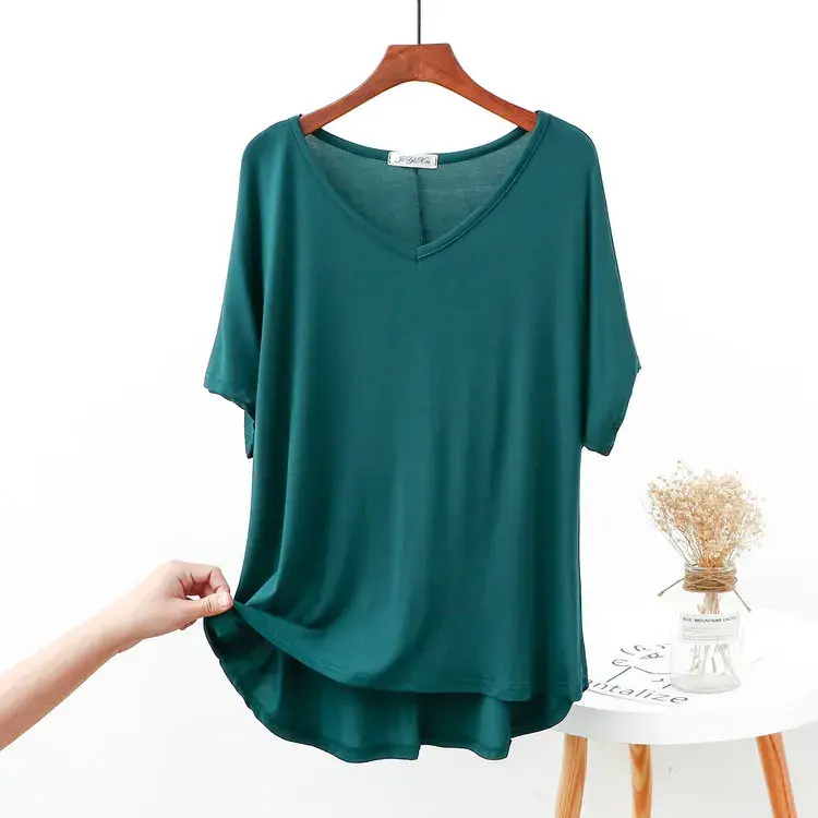 ModaL V-Neck Short Sleeve Top Plus Size Spring Summer New Arrival Base Layer T-Shirt Wholesale Women's Casual Wear