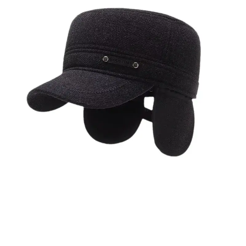 Winter CasualFleece-Lined Ear Protection Hat For Middle-Aged And Elderly Men Warm Flat Top Cotton Hat Motorcycle Helmet Style Ne