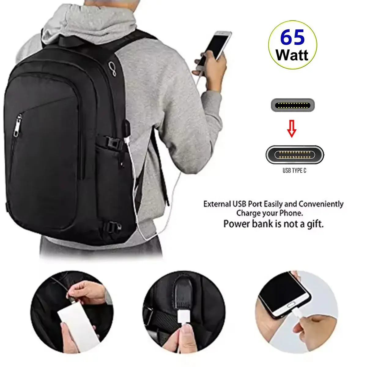 65W External USB-C Extension Cable Public to Female Backpack Compatible Data Charging Cable Extension Line for Luggage Accessori
