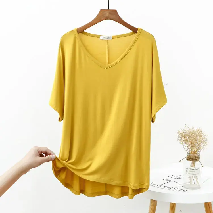 ModaL V-Neck Short Sleeve Top Plus Size Spring Summer New Arrival Base Layer T-Shirt Wholesale Women's Casual Wear