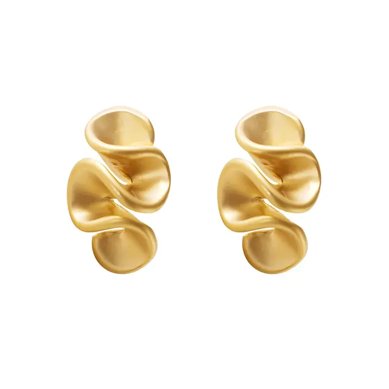 2024 Trendy Wave Texture Simple Small Earrings Women's No Ear Hole Mosquito Coil Ear Clip Fashionable Versatile Jewelry
