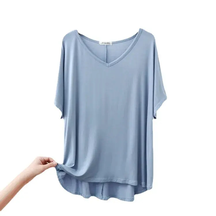 ModaL V-Neck Short Sleeve Top Plus Size Spring Summer New Arrival Base Layer T-Shirt Wholesale Women's Casual Wear
