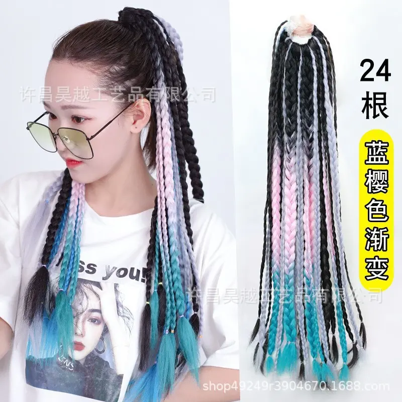 Colorful Gradient Three-Strand Fake Hair Braids Women's Street Dance Hip Hop Dirty Braids Trendy Braid Extensions