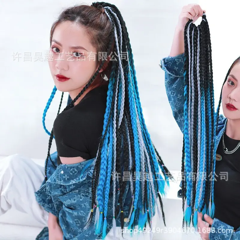 Colorful Gradient Three-Strand Fake Hair Braids Women's Street Dance Hip Hop Dirty Braids Trendy Braid Extensions
