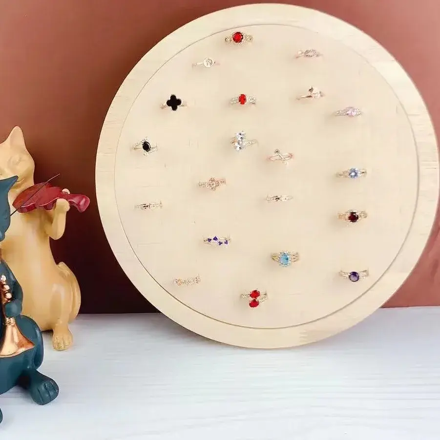 Wooden Display Plate For Rings And Earrings Jewelry Holder Tray Showcase Stand For 100+ Pieces Of Jewelry