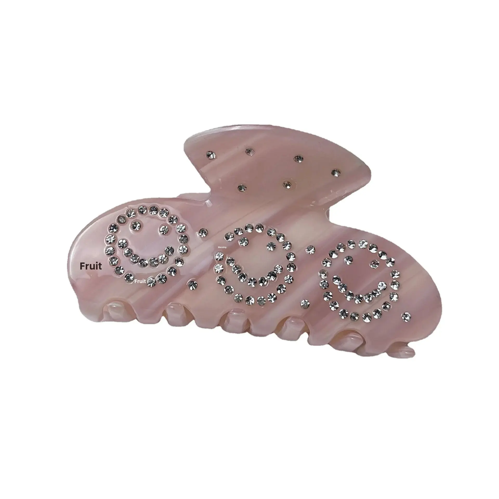 Simple Acetate Hair Clip Fashionable Full Diamond Smiley Face Updo Hairpin Back of Head Diamond Shark Clamp Hair Accessories