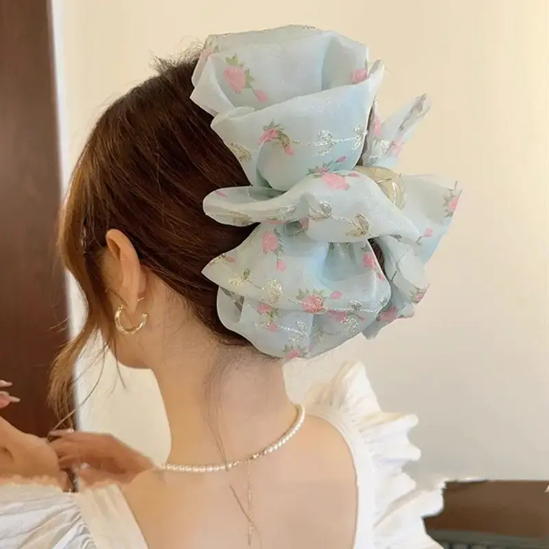 Elegant Large Floral Cloud Shark Clip Hair Accessories for Women Stylish Hair Grips Back of Head Butterfly Knot Hairpins