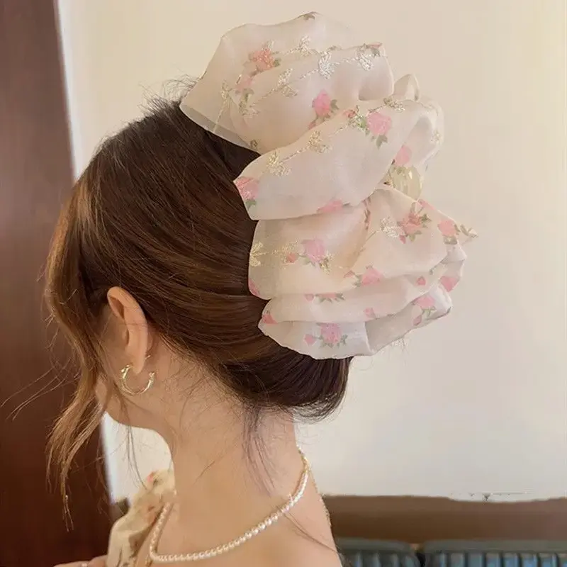 Elegant Large Floral Cloud Shark Clip Hair Accessories for Women Stylish Hair Grips Back of Head Butterfly Knot Hairpins