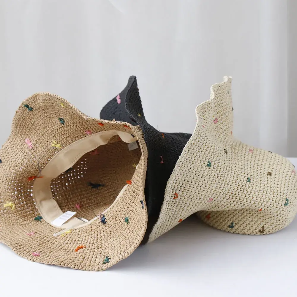 Summer Beach Travel Sun Protection Straw Hat Large Brim Woven Fisherman Hat Face Slimming Sunshade Hat Women's Grass Hat