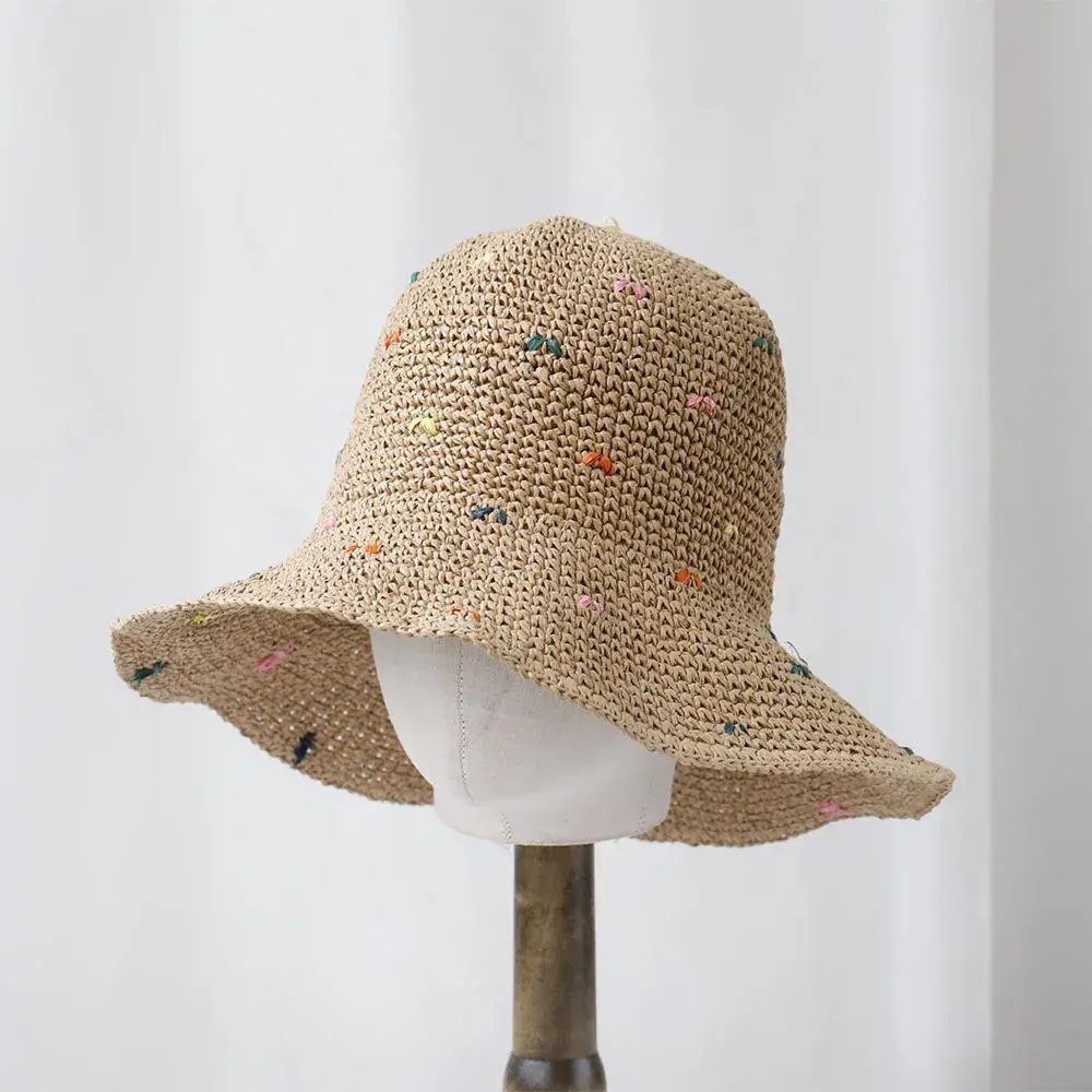 Summer Beach Travel Sun Protection Straw Hat Large Brim Woven Fisherman Hat Face Slimming Sunshade Hat Women's Grass Hat