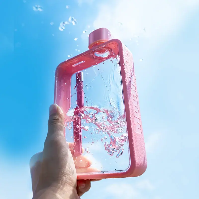 Portable Fitness Sport Water Bottle Niche Creative Flat Square Plastic Drinking Cup High Aesthetic Value Mochic Water Cup
