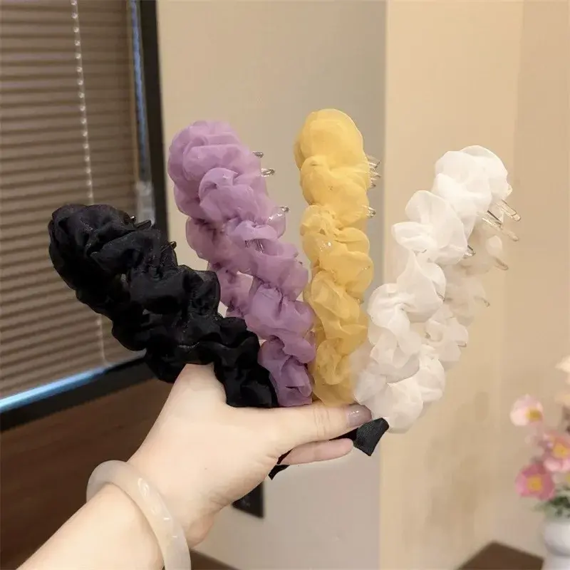 Anti-Slip Lace Hairband Fluffy Tulle Face Washable Bowed Design Hair Accessories Professional Salon Partition Fixed Hair Clips