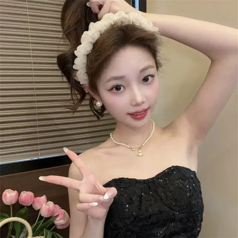 Anti-Slip Lace Hairband Fluffy Tulle Face Washable Bowed Design Hair Accessories Professional Salon Partition Fixed Hair Clips