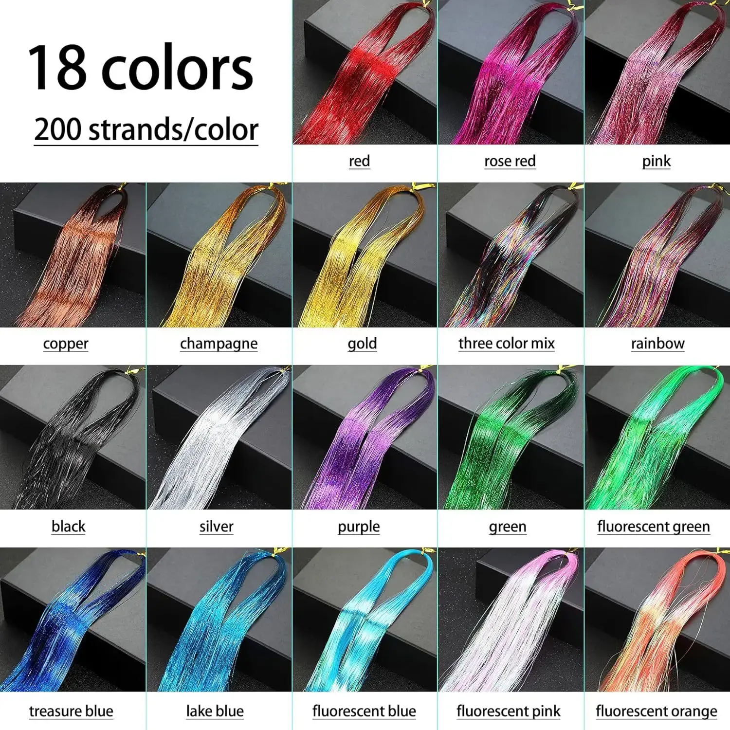 Rental Tinselhair Laser Gold Thread Shiny Metal Wire Rainbow Color Seamless Hair Extensions Asian Synthetic Clip Hair