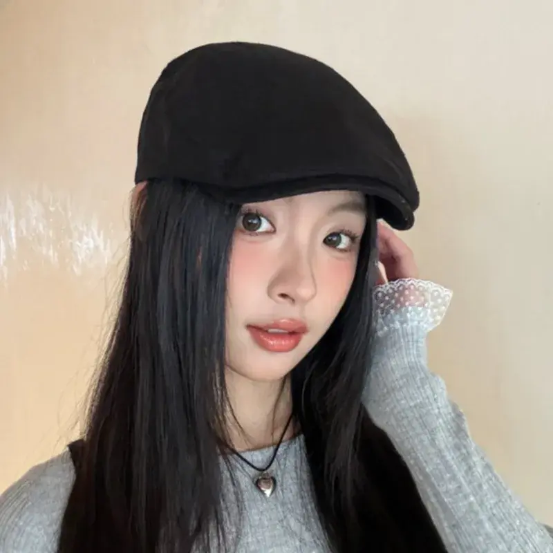 Retro Japanese Style Women's Spring Summer Cotton Linen Beret Hat Reversible Duckbill Painter Cap Simple Versatile Hat