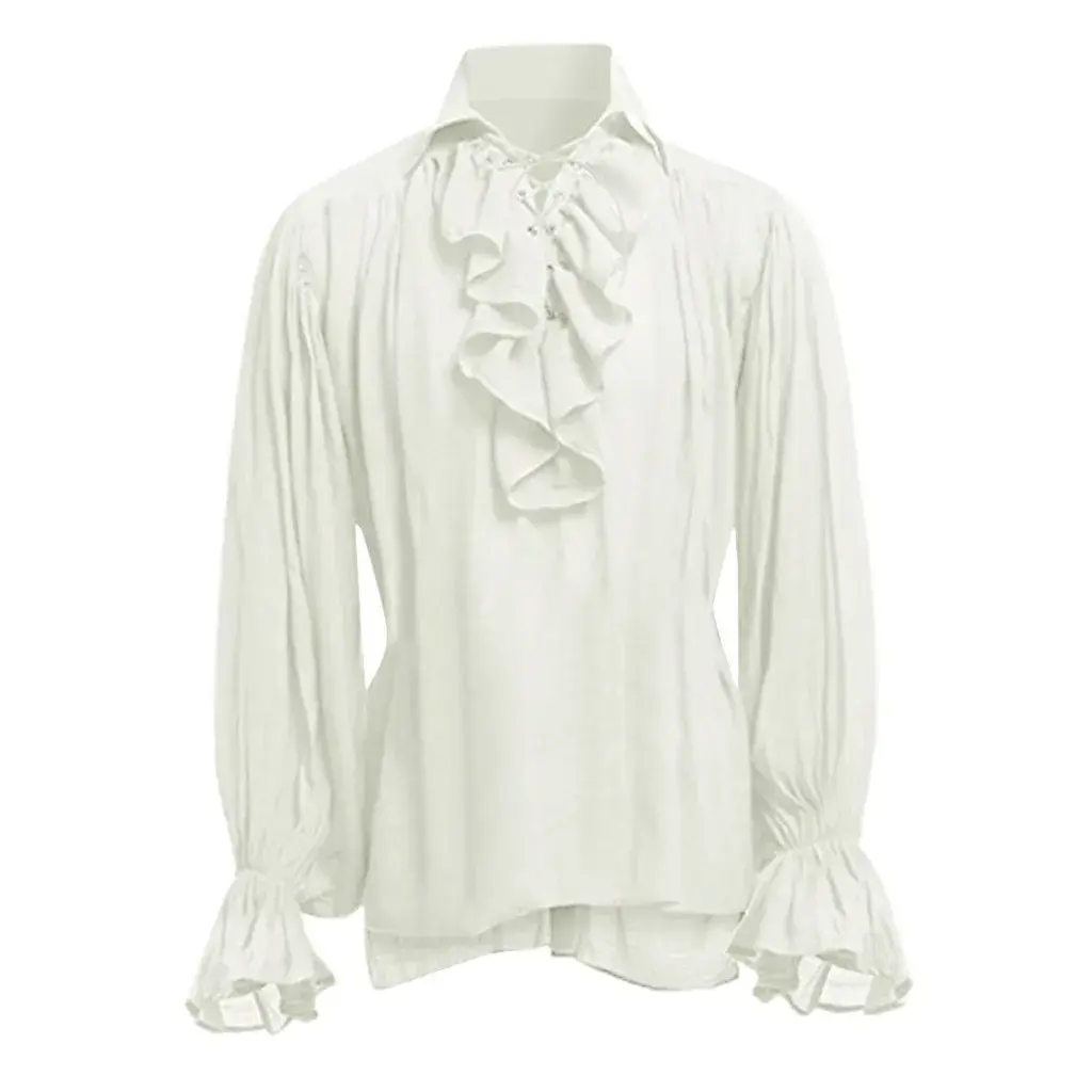 Medieval Men's Retro Performance Shirt with Belt And Puffy Sleeves Cross-Border New Style Male Fashion Historical Costume
