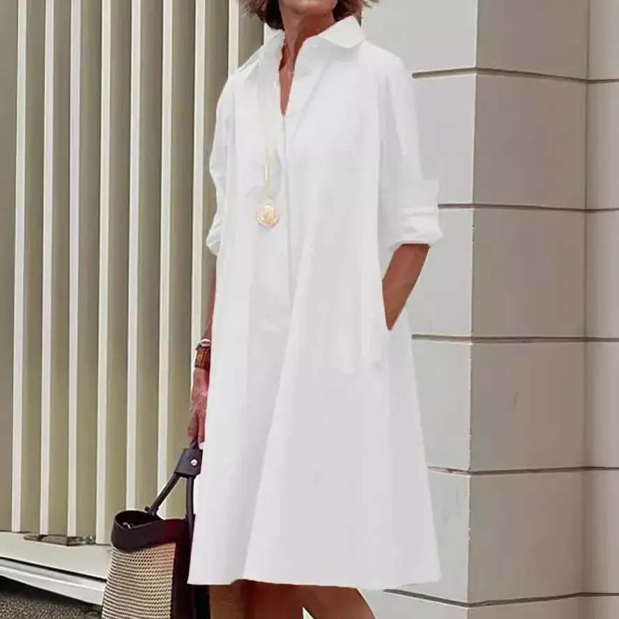 2023 Amazon Women's Clothing Simple Loose-Fit Long Sleeve T-Dress Crew Neck Style Casual Apparel From China Mainland