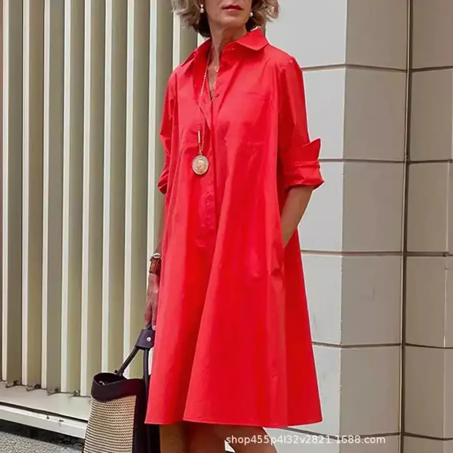 2023 Amazon Women's Clothing Simple Loose-Fit Long Sleeve T-Dress Crew Neck Style Casual Apparel From China Mainland