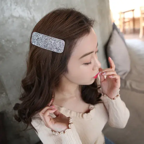 Korean Style Diamond Hair Clips Women Simple Style Personality Side Bangs Hair Clips Water Diamond Top Clip Hair Cards