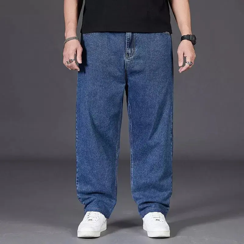 Trendy Brand Men's Cross-Border Jeans Loose-Fit Straight-Leg Plus Size Casual Denim Pants Wholesale From China Mainland