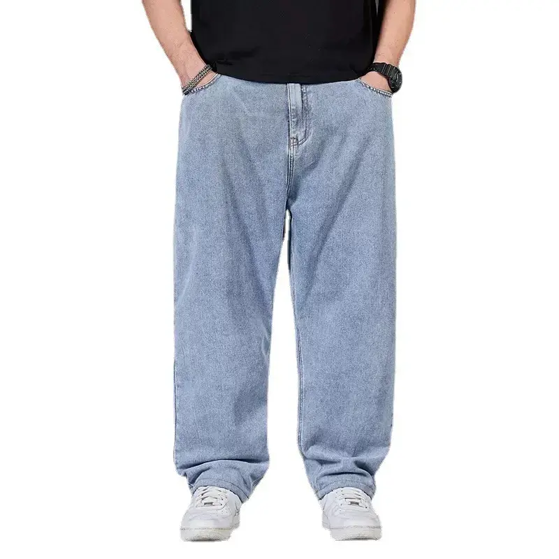 Trendy Brand Men's Cross-Border Jeans Loose-Fit Straight-Leg Plus Size Casual Denim Pants Wholesale From China Mainland