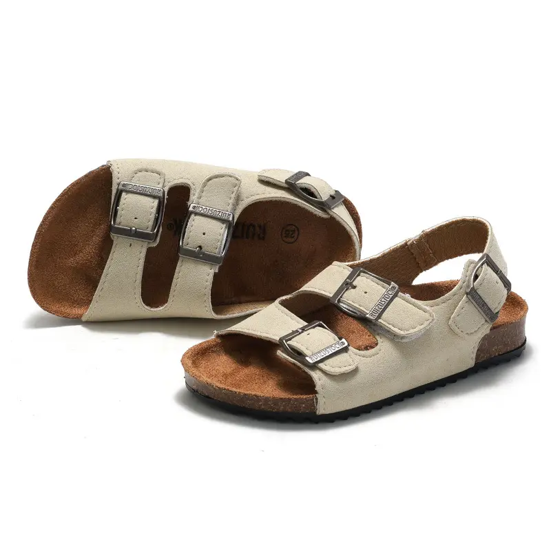 2024 Spring Summer Children's Boys Girls Soft Wooden Slippers One-piece Strap Flip Flops Trendy Beach Korean Style Double Ring