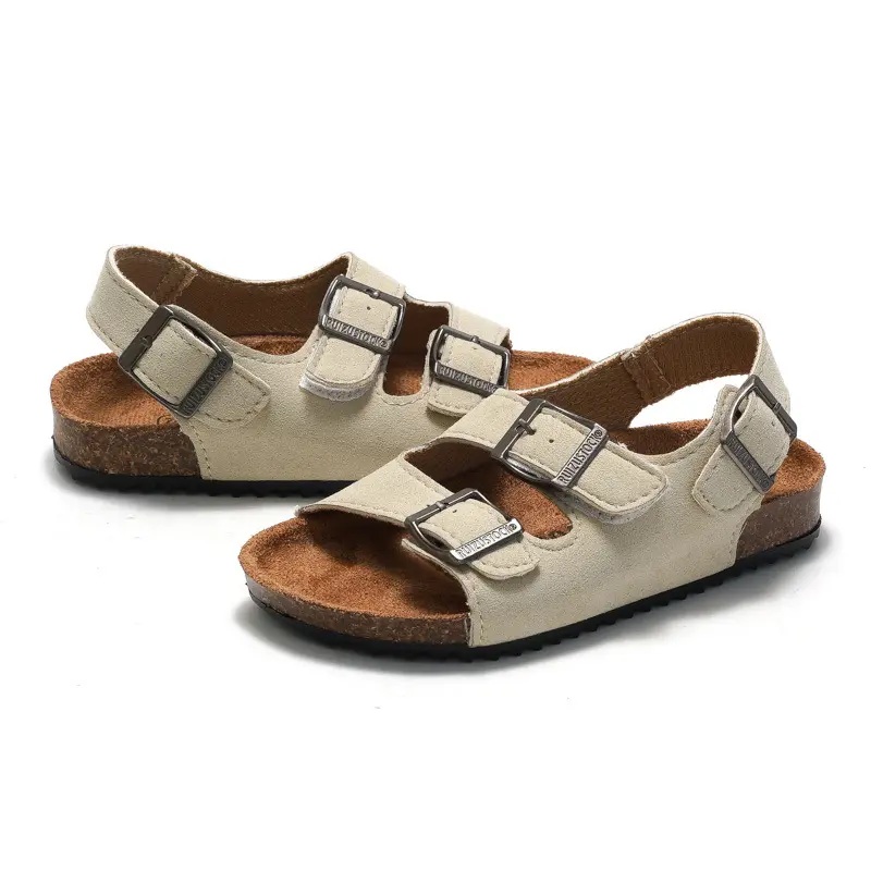 2024 Spring Summer Children's Boys Girls Soft Wooden Slippers One-piece Strap Flip Flops Trendy Beach Korean Style Double Ring