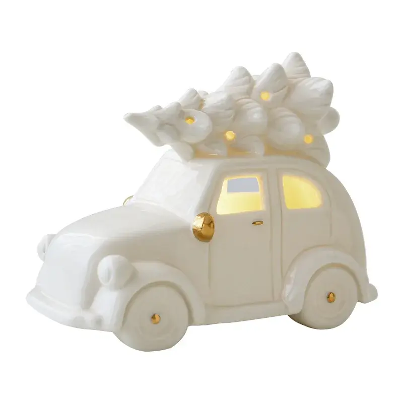 Ceramic Christmas Snowman Mini Car Desktop Home Decoration Scene Props Christmas Gifts Small Porcelain Pendants