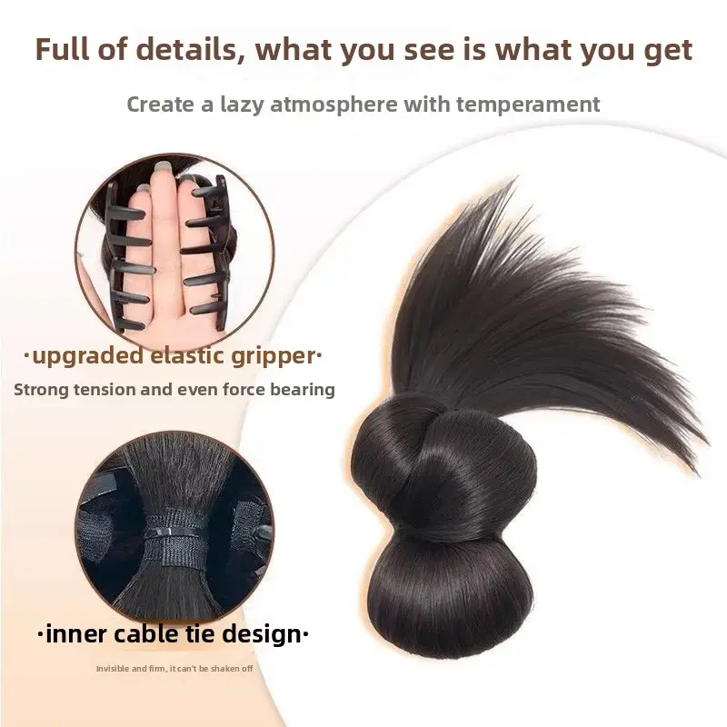 Low Bun Wig Hairpiece with Hair Claw Chicken Feather Bun Korean Style Sufficient Hair at Back of Head Hair Ring