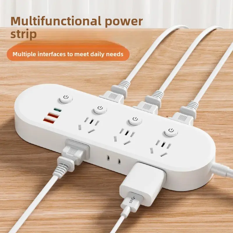 Multi-Functional Smart USB Charging Long Line Plug Board Dormitory Office Use Multi-Hole Independent Switch Wall Plug Land Plug
