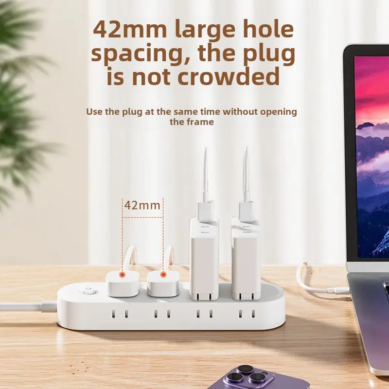 Multi-Functional Smart USB Charging Long Line Plug Board Dormitory Office Use Multi-Hole Independent Switch Wall Plug Land Plug