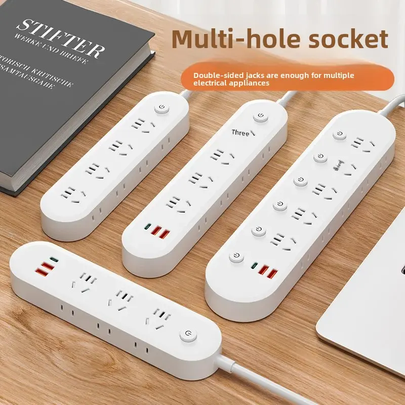 Multi-Functional Smart USB Charging Long Line Plug Board Dormitory Office Use Multi-Hole Independent Switch Wall Plug Land Plug