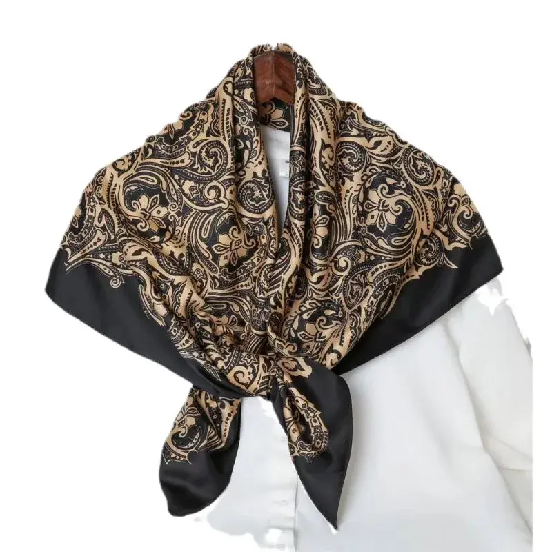 Fashionable High-End Feel Machine Printed Twill Silk Scarf 90*90 Women's Fine Art Scarf Elegant Simple Design For Ladies