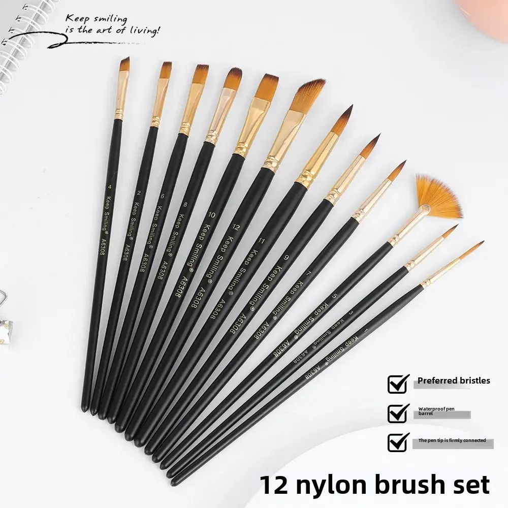 12 Pieces Nylon DIY Graffiti Painting Brushes Suite Watercolor Wall Art Brushes For Advertising And Decoration