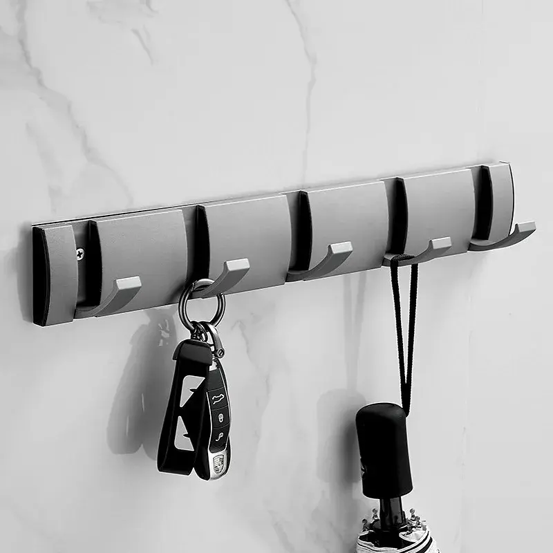 Space Aluminum Gun Grey Foldable Invisible Hook Clothes Rack Wall Door Back Bathroom Entrance Clothes Row Hook No Punching