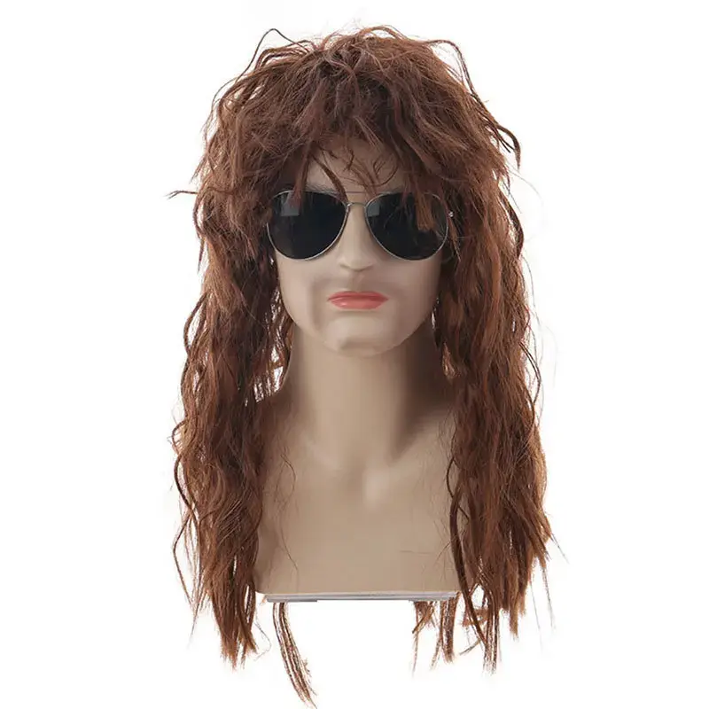Punk Style Halloween Costume Wig Set for Men Heavy Metal 80s Disco Hip Hop Rock Themed Party Accessory Male Fake Hair