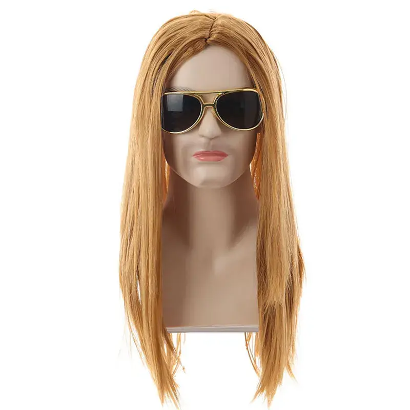 Punk Style Halloween Costume Wig Set for Men Heavy Metal 80s Disco Hip Hop Rock Themed Party Accessory Male Fake Hair