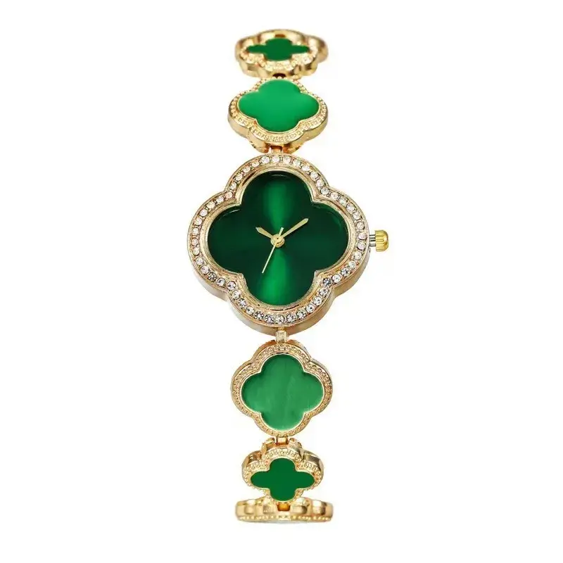Fashionable Watch Bracelet For Women Ins Style Four Leaf Flower Design Metal Case No Clasp Factory Direct Shipment