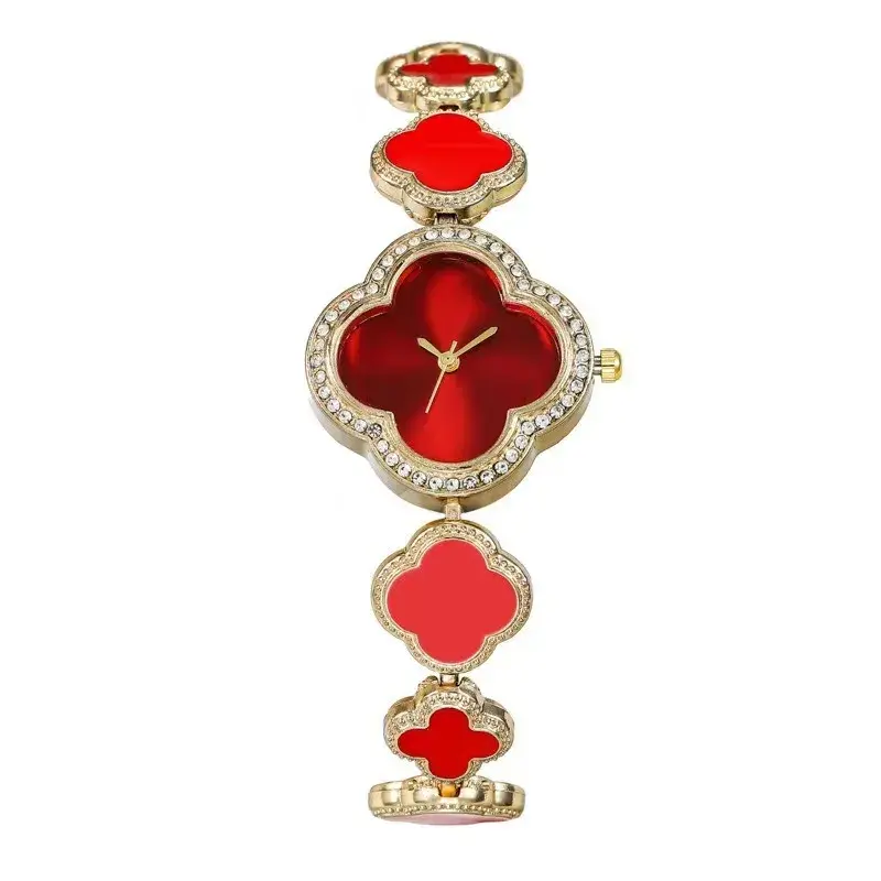 Fashionable Watch Bracelet For Women Ins Style Four Leaf Flower Design Metal Case No Clasp Factory Direct Shipment